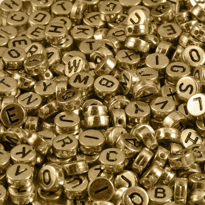 Yochus 1000pcs Gold Letter Beads for Bracelets  4x7mm Black Alphabet A-Z Beads Friendship Bracelets Jewelry Making Kit Earring Bracelet Making Kit for Teen Gifts - Image 1
